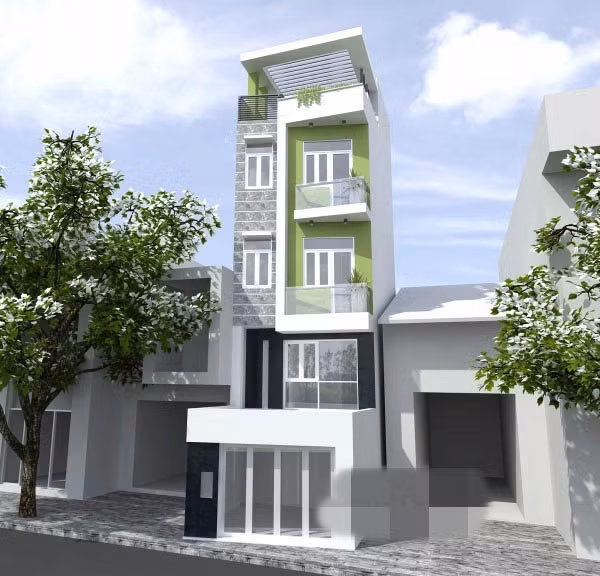 Nhà phố bắt mắt với hai màu trắng xanh kết hợp một cách tinh tế. Ảnh: Arhome.