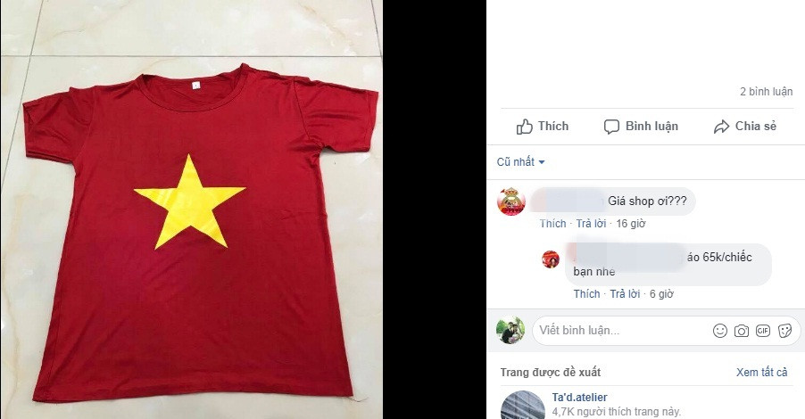 Trên chợ mạng, áo cờ đỏ sao vàng cũng khá hút khách. Ảnh: Facebook.