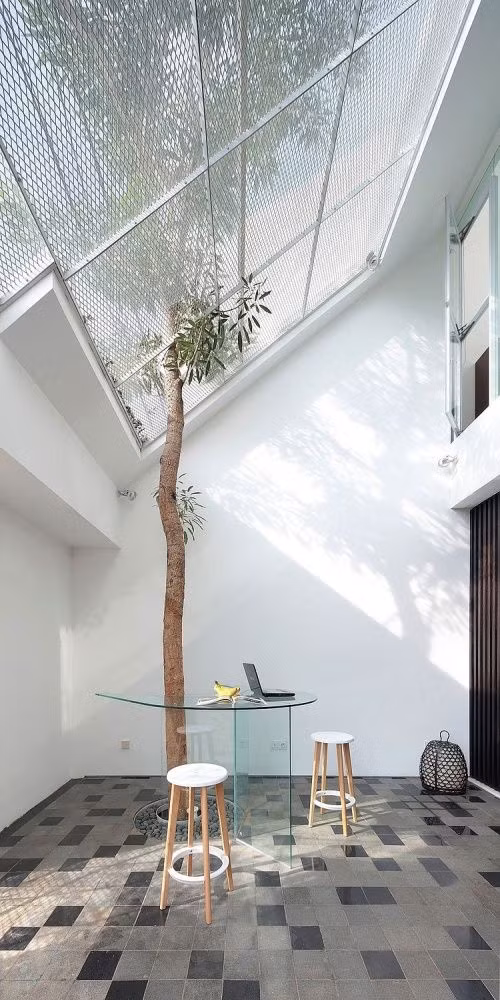 Sân sau cũng được bố trí thành nơi làm việc đầy cảm hứng.