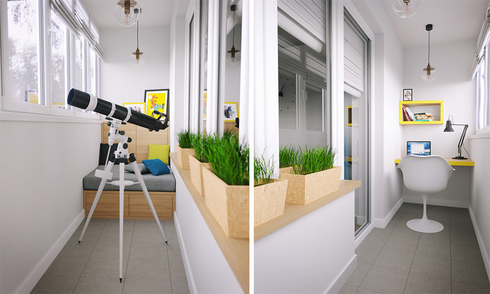 Ban công trở thành khu vực nghỉ ngơi, làm việc lý tưởng trong căn hộ hiện đại. Nguồn ảnh: Geometrium.