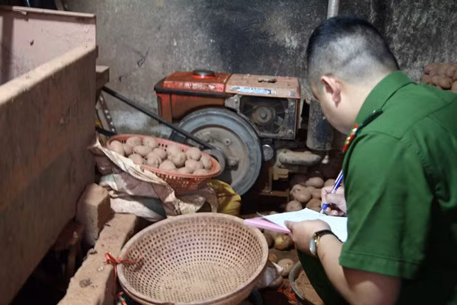 Liên quan đến vấn đề này, chiều 21/8, đoàn kiểm tra liên ngành tỉnh Lâm Đồng kiểm tra một số quầy tại chợ nông sản Đà Lạt và phát hiện tiểu thương tổ chức tẩy rửa và trộn đất vào khoai tây Trung Quốc để mạo danh hàng Đà Lạt. Ảnh: Zing.
