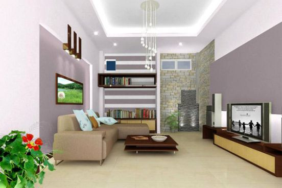 Trần thạch cao cho phòng khách nhà ống. Ảnh: Datbinhduong.