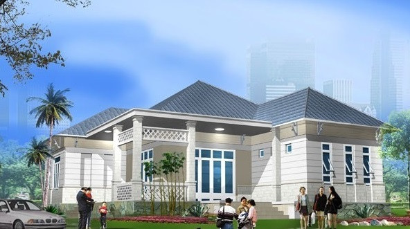 Biệt thự vườn 1 tầng sử dụng tông màu trắng chủ đạo ở kiến trúc ngoại thất. Ảnh: Xaynhabendep.