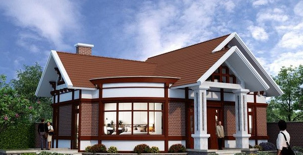 Điểm nhấn của ngôi biệt thự nhà vườn là sử dụng đá trắng vân mây kết hợp tường sơn màu giả gỗ. Ảnh: Thietkenhadepmoi.