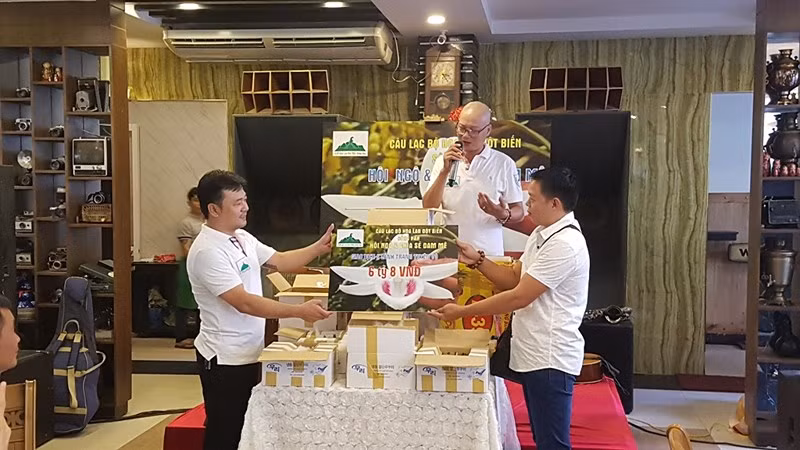 Trưa 25/9/2018, câu lạc bộ Hoa lan đột biến Sông Hàn (Đà Nẵng) gây sốt thị trường khi giao dịch thành công và sở hữu giống hoa lan đột biến gen giả hạc 5 cánh trắng với giá gần 7 tỷ đồng. Ảnh: Plo.