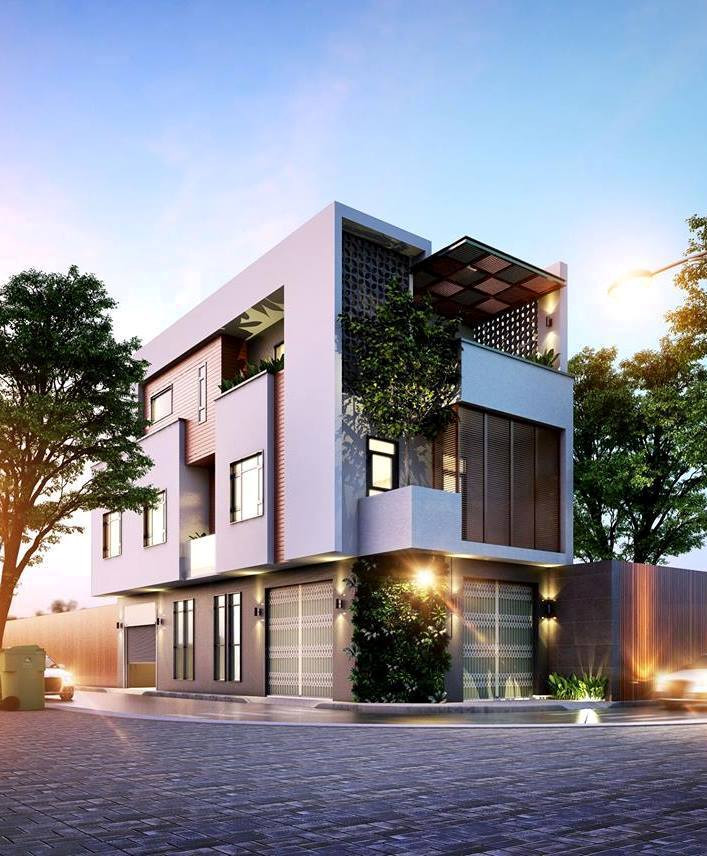 Nhà ống 3 tầng mang lối kiến trúc hiện đại. Ảnh: Xaynhasaigon.