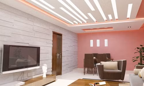 Mẫu trần nhà này thích hợp với những phòng khách kiêm với phòng sinh hoạt chung. Ảnh: Benvadep.