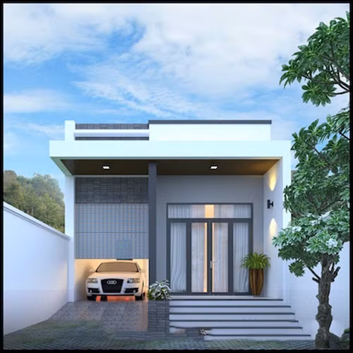 Nhà cấp 4 hiện đại có thiết kế gara để xe bên cạnh. Ảnh: Thietkenhadepmoi.