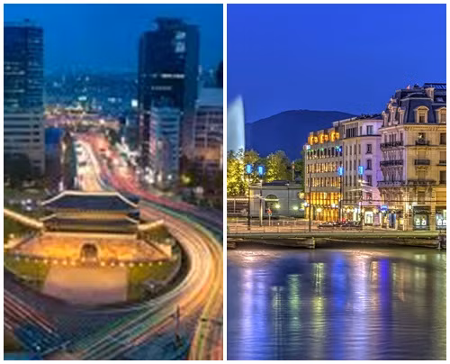 Thủ đô Seoul của Hàn Quốc và thành phố Geneva (Thụy Sỹ) chia nhau vị trí thứ 6. Ảnh: Metro.