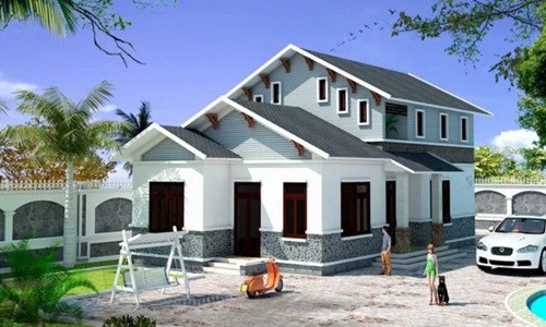 Biệt thự mái thái giật cấp thiết kế trên mảnh đất hình vuông xinh xắn. Ảnh: Thietkenhadepmoi.