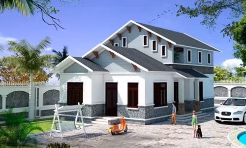 Biệt thự mái thái giật cấp thiết kế trên mảnh đất hình vuông xinh xắn. Ảnh: Thietkenhadepmoi.