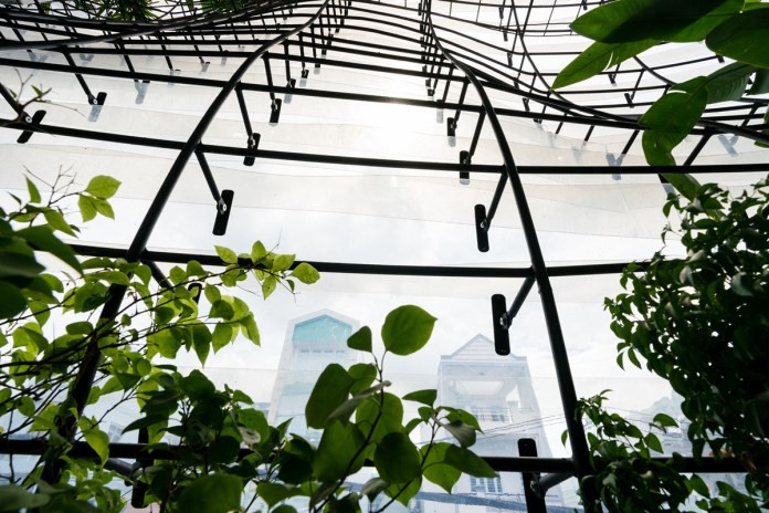 Lớp đệm này vừa giúp che nắng hướng tây, vừa giúp trao đổi không khí giữa bên trong và bên ngoài.