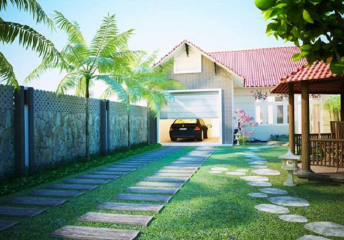 Nhà cấp 4 ngang phong cách nhà vườn sinh thái có không gian nghỉ ngơi thư giãn nhiều cây xanh ngoài trời. Ảnh: Thietkenhadepmoi.