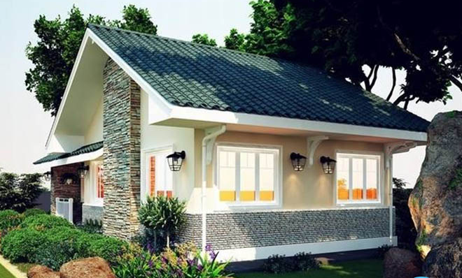 Ngôi nhà cấp 4 sân vườn đẹp kiểu Mỹ có thiết kế tiểu cảnh phù hợp, hài hòa. Ảnh: Bancongxanh.