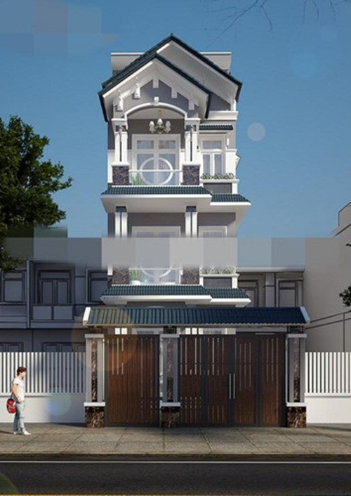 Thiết kế theo phong cách bán cổ điển, nhà phố 3 tầng với hệ thống mái kép đẹp hút mắt và cân đối. Ảnh: Kientrucnhaviet.