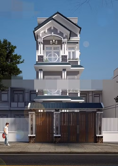 Thiết kế theo phong cách bán cổ điển, nhà phố 3 tầng với hệ thống mái kép đẹp hút mắt và cân đối. Ảnh: Kientrucnhaviet.