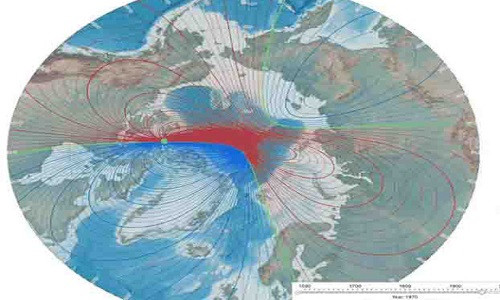 Sự chuyển động của 2 cực từ trên trái đất Ảnh: DAILY MAIL