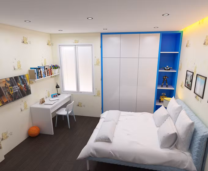 Phòng ngủ cho bé trai 6 tuổi dễ thương.