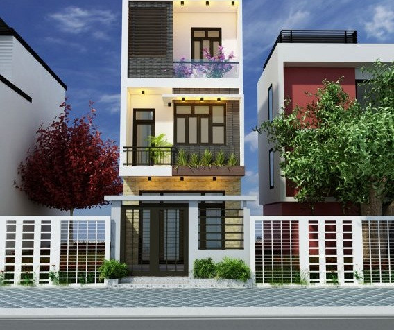 Nhà phố đẹp 3 tầng với bên trái được mở thêm cửa sổ để lấy thêm ánh sáng cho hành lang và các phòng ngủ. Ảnh: Thietkethicongnhadep.