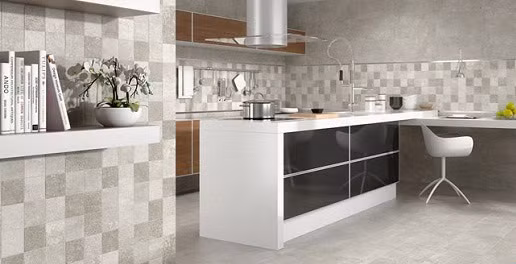 Màu xám của gạch lát nền bếp vừa sạch sẽ lại dễ vệ sinh. Ảnh: Gachvietceramics.