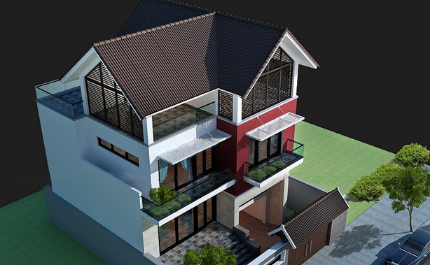 Hệ mái thái nhẹ nhàng tại tầng 3 tạo thế vững vàng, thông thoáng, thoát ly khỏi sự tù túng và chật hẹp. Ảnh: Maunhadepmoi.