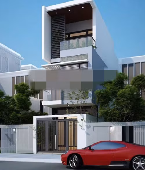 Thiết kế nhà lệch tầng với diện tích 60m2 chừa sân trước 3m đón gió trời thoáng mát. Ảnh: Thietkenhadepmoi.