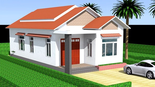  Mẫu nhà cấp 4 lợp mái tôn hài hòa với kiến trúc đơn giản đặc trưng. Để tránh sự rập khuôn đơn điệu nên một phần mái ở giữa được làm nhô lên tạo điểm nhấn lạ mắt. Ảnh: Internet.