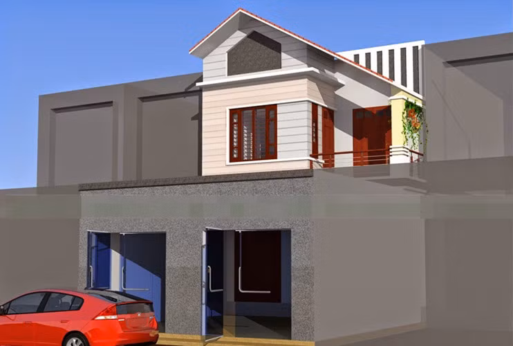 Nhà phố 2 tầng lợp mái tôn thông thoáng và hiện đại. Ảnh: Kientaoviet.