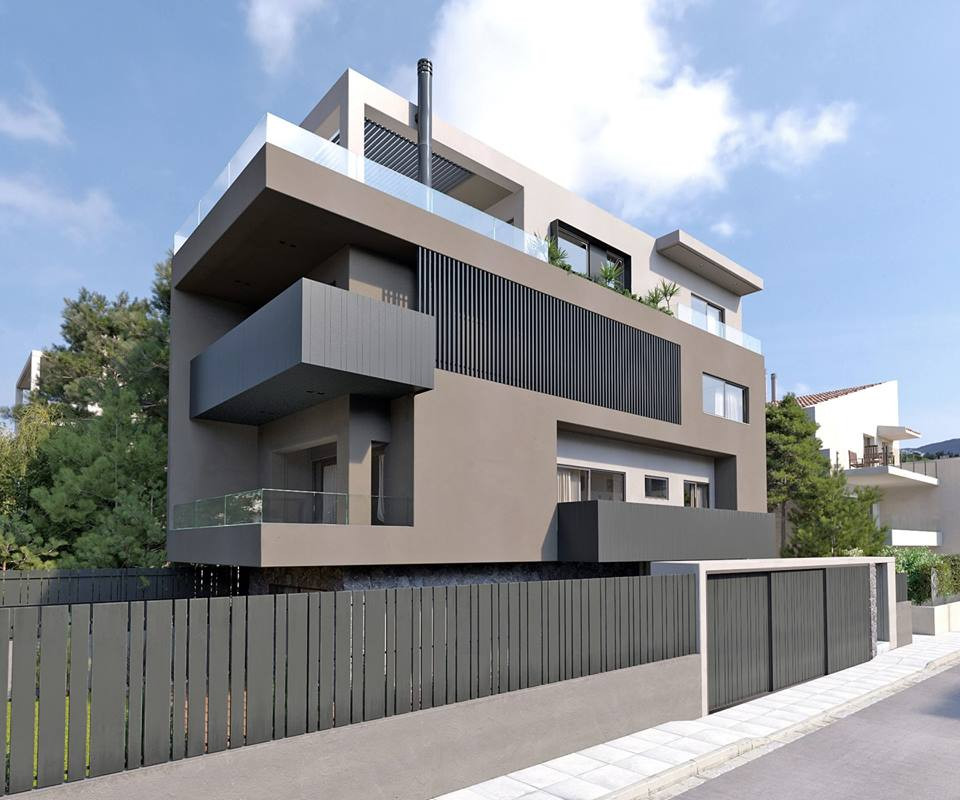 Biệt thự 100m2, thiết kế khối mạnh mẽ với gam màu trầm. Ảnh: Kientrucadong.