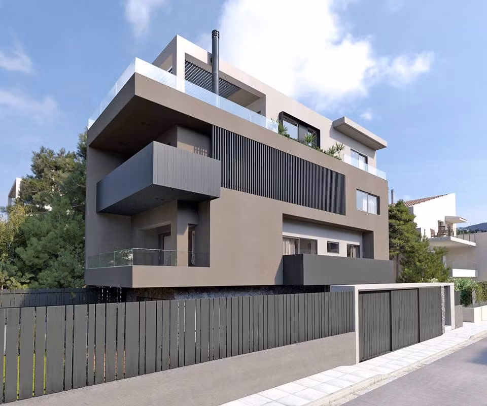 Biệt thự 100m2, thiết kế khối mạnh mẽ với gam màu trầm. Ảnh: Kientrucadong.