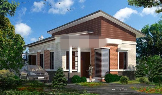 Nhà 1 tầng mái lệch nổi bật với hình khối vuông vắn, cân đối đồng nhất mang đến cảm giác an toàn, vững chãi. Ảnh: Angcovat.