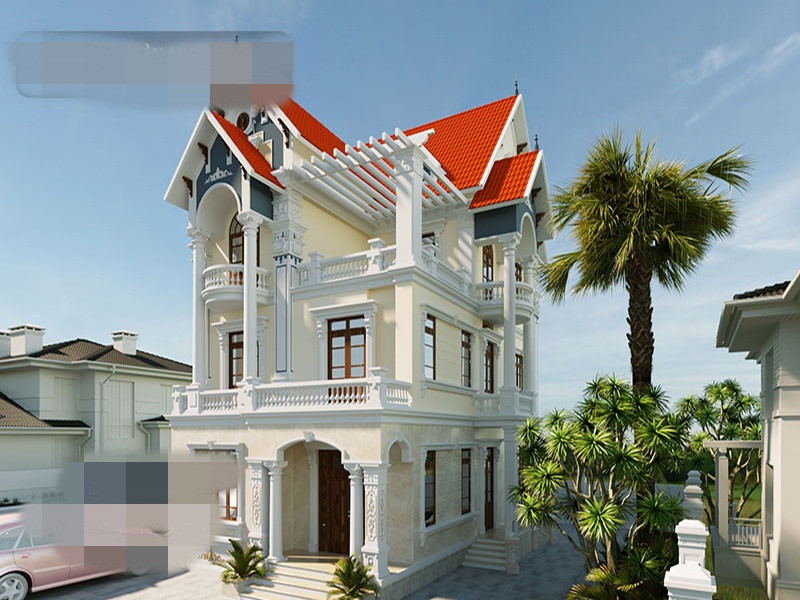 Biệt thự mái thái sử dụng gam màu vàng kem kết hợp với màu trắng truyền thống sang trọng, cuốn hút. Ảnh: Arcviet.