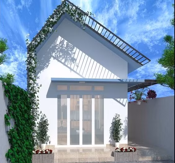 Nhà ống 1 tầng giả mái thái tiết kiệm chi phí vật liệu. Ảnh: Thietkenhadepmoi.