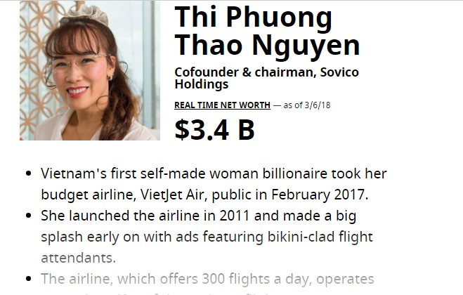 Nữ tỷ phú Nguyễn Thị Phương Thảo. Ảnh: Forbes.