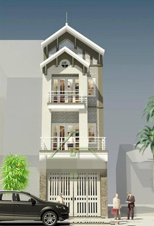 Những trụ cột vuông vức mang đến nét đẹp khỏe khoắn cho ngôi nhà ống 3 tầng. Ảnh: Dothixanh.