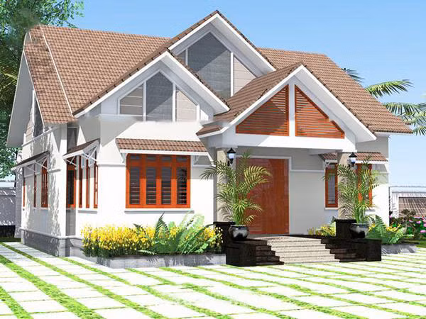 Mặt tiền được nâng cao hơn so với mặt đất kết hợp cùng bậc thang hoa văn độc đáo, mang đến cảm giác rộng rãi, bề thế cho toàn bộ không gian ngôi nhà. Ảnh: Thuatbds.