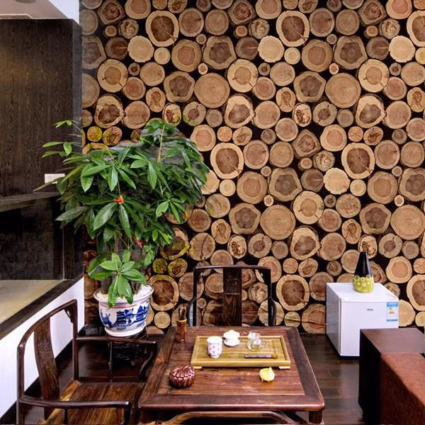 Giấy dán tường họa tiết vân gỗ lạ mắt. Ảnh: Shopify.