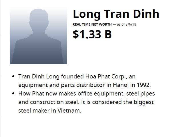 Ông Trần Đình Long sở hữu 1,33 tỷ USD. Ảnh: Forbes.