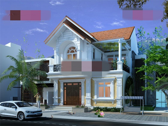 Thiết kế nhà 2 tầng 100m2, chi phí khoảng 900 triệu đồng, theo phong cách tân cổ điển. Ảnh: Angcovat.