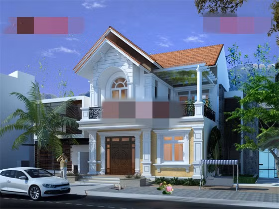 Thiết kế nhà 2 tầng 100m2, chi phí khoảng 900 triệu đồng, theo phong cách tân cổ điển. Ảnh: Angcovat.