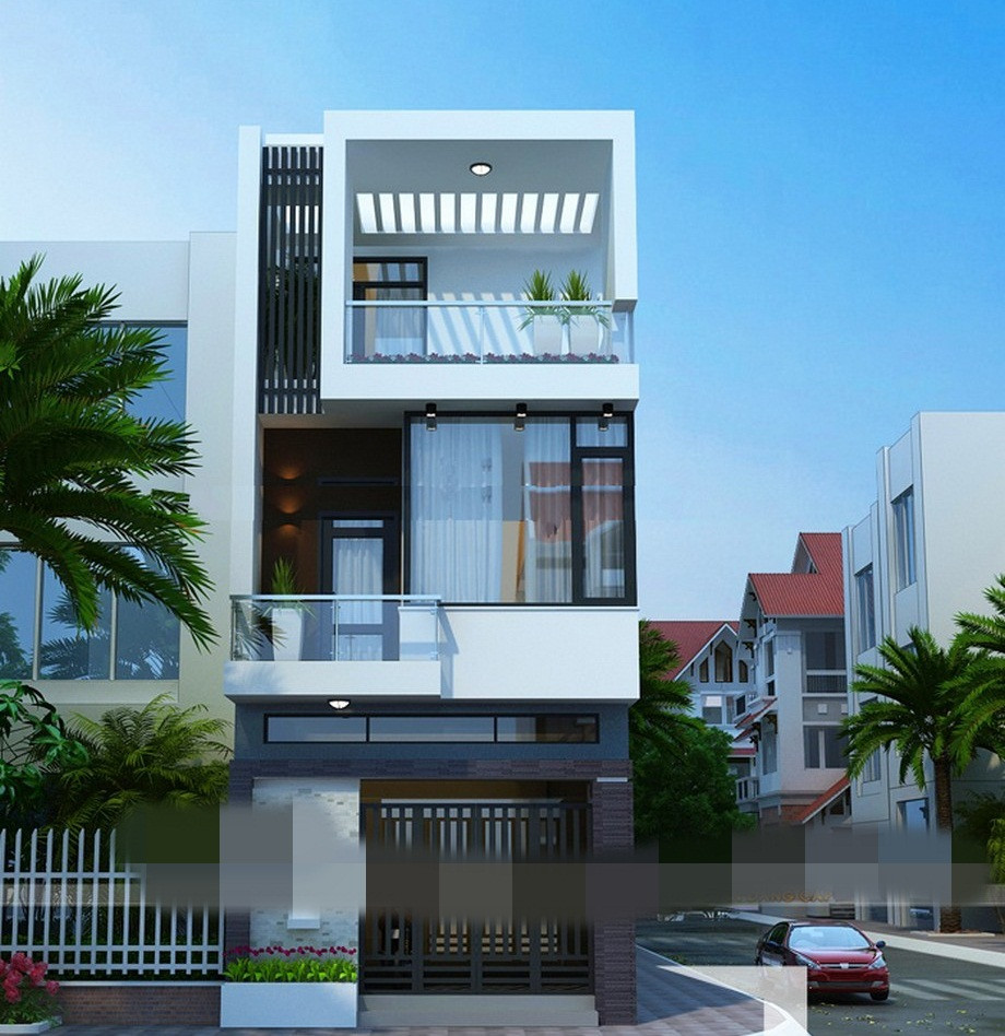 Nhà ống 3 tầng hiện đại với đường nét khỏe khoắn. Ảnh: Vietnamarch.