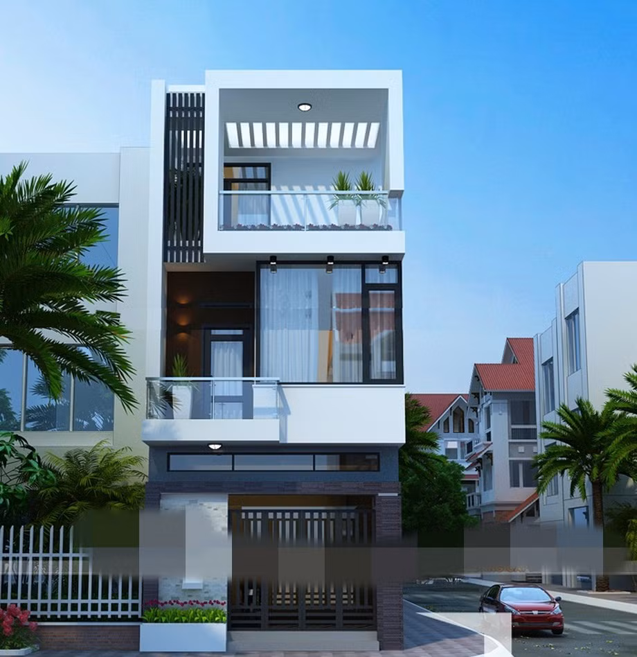 Nhà ống 3 tầng hiện đại với đường nét khỏe khoắn. Ảnh: Vietnamarch.