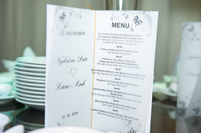 Thực đơn tiệc cưới của Diệp Lâm Anh và chồng đại gia bao gồm những nguyên liệu đắt đỏ. Ảnh: Yan.