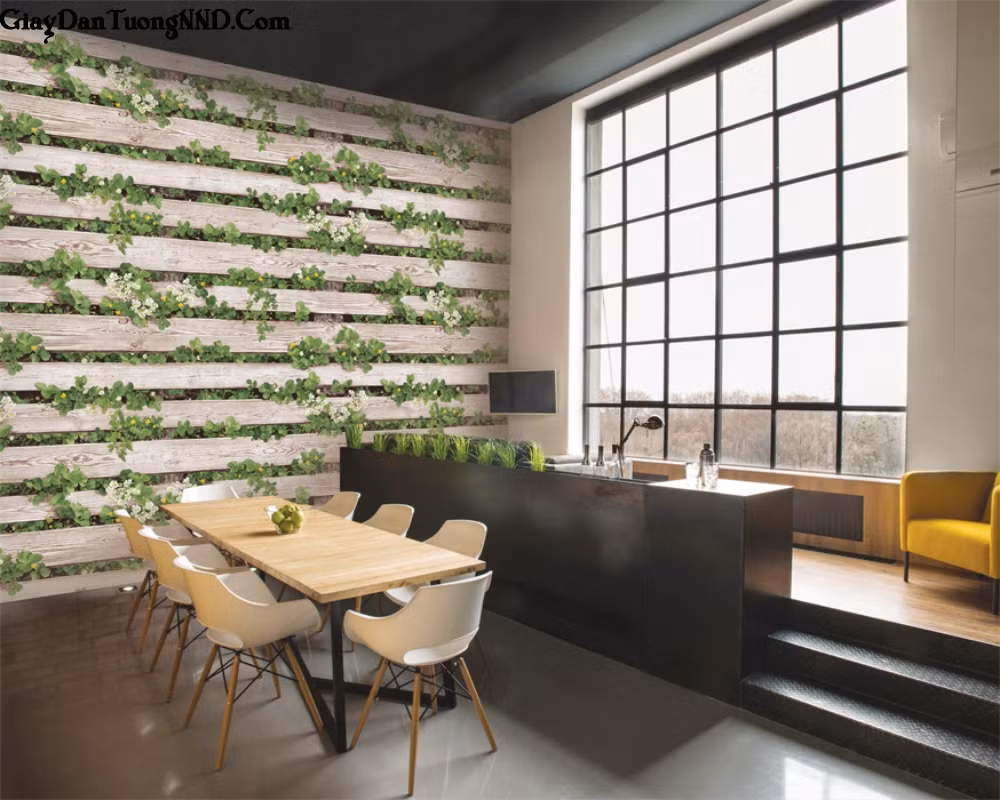  Giấy dán tường giả gỗ giúp nội thất căn phòng hiện đại và trẻ trung. Ảnh: Giaydantuongnnd.