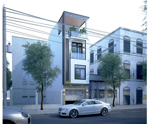 Nhà phố 3 tầng 1 tum gây ấn tượng với kiểu thiết kế mái bằng đơn giản nhưng đẳng cấp. Ảnh: Thietkenhadepaau.