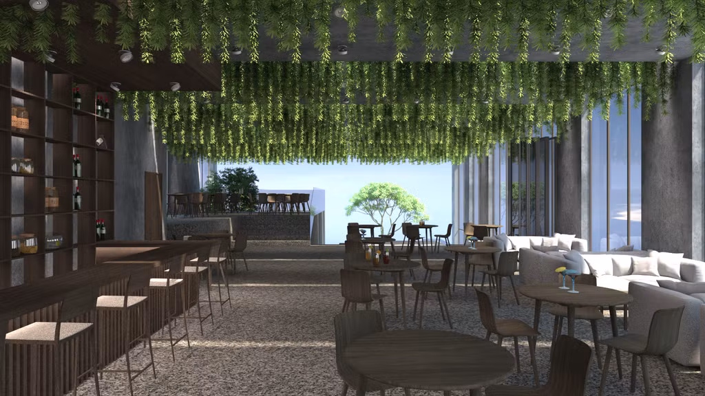 Cây xanh cũng xuất hiện tại nhiều không gian bên trong khách sạn Chicland. 