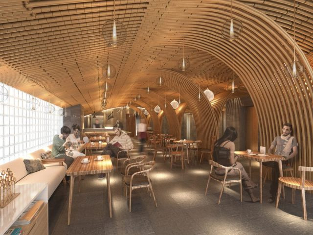 Quán cà phê bố trí ở tầng trệt.