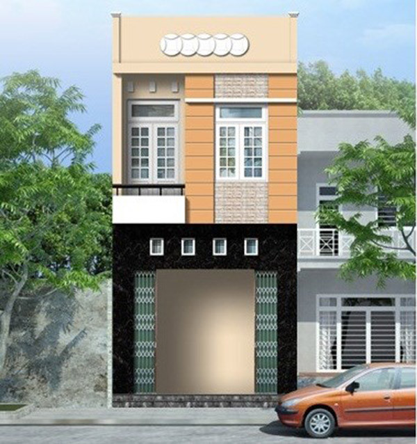 Mẫu nhà ống 2 tầng với thiết kế nhỏ gọn, cửa xếp giúp giảm chi phí đáng kể. Ảnh: Thanglongarc.