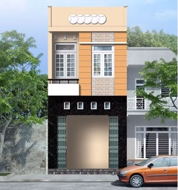 Mẫu nhà ống 2 tầng với thiết kế nhỏ gọn, cửa xếp giúp giảm chi phí đáng kể. Ảnh: Thanglongarc.