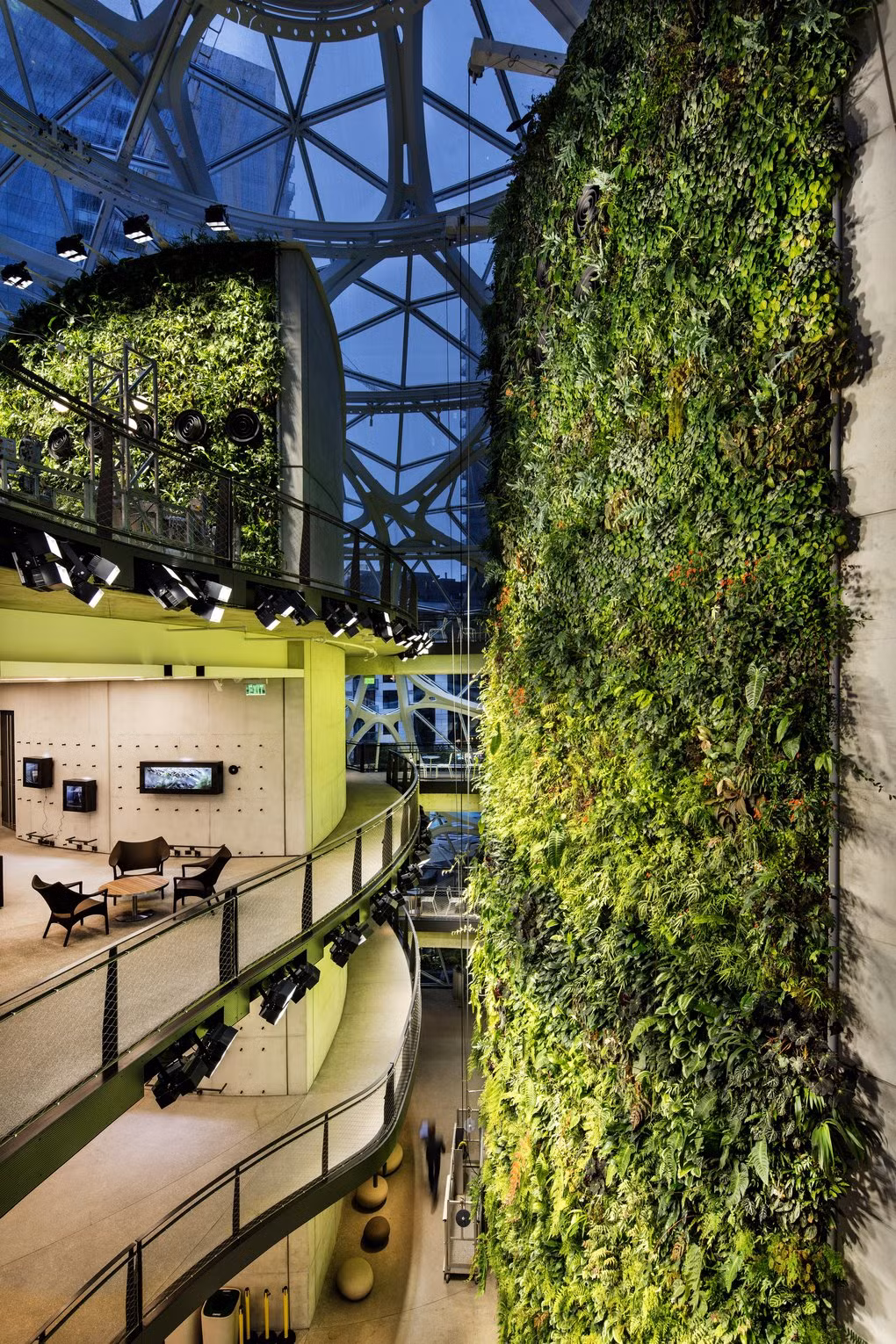 Amazon hy vọng văn phòng làm việc nhiều cây xanh sẽ giúp nhân viên thư giãn sau những giờ làm việc mệt mỏi. Nguồn ảnh: Dezeen.